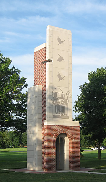 The bell tower south of the school