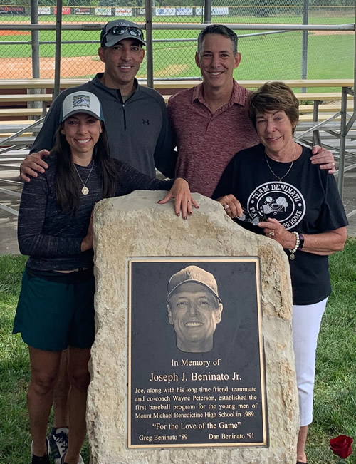 Photo of the Beninato family at the setting of the Memorial stone & plaque remembering Joe Beninato Jr.